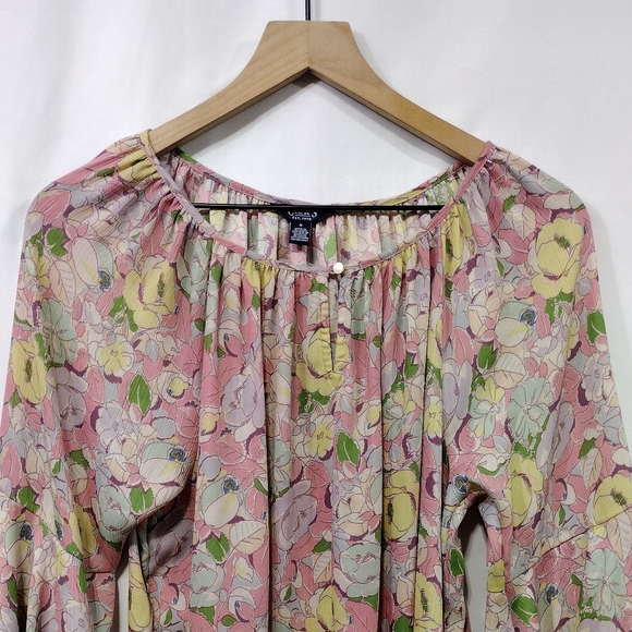 Ralph Lauren Floral Poet Blouse Women's M Pink Cottagecore Peasant Retro 90s Y2K - Picture 2 of 8